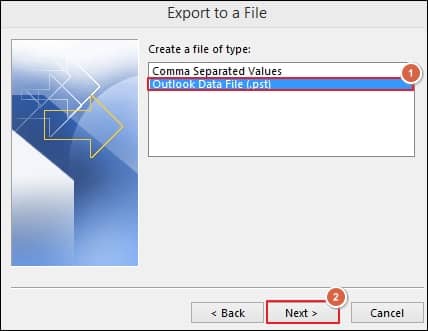 choose the Outlook Data File