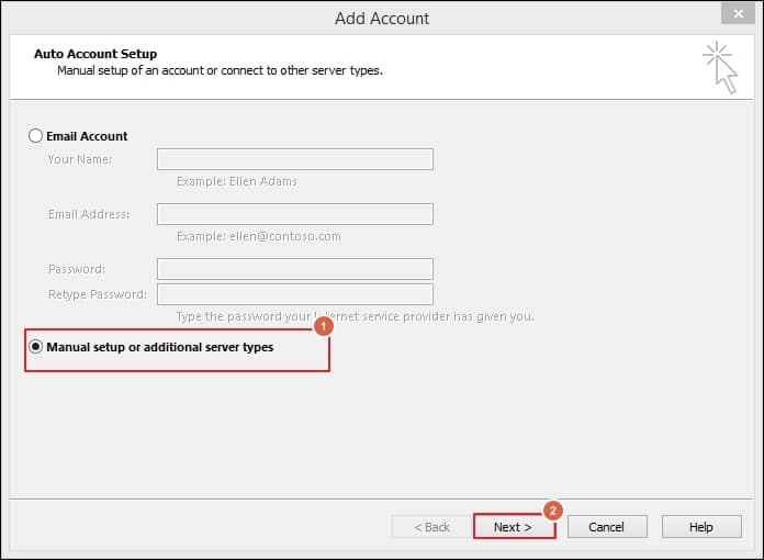 Click on the Manual setup or additional server types