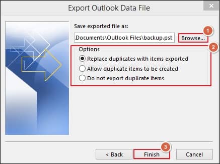 Browse to the location to save the exported file