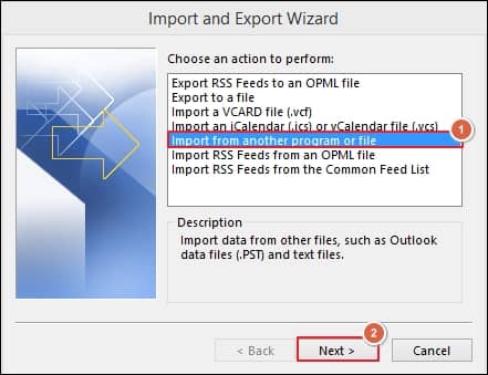 Choose the Import from another program or file 