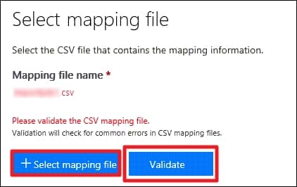 Select mapping file name created in CSV format