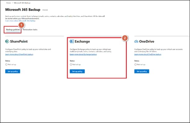 Click on Set up policy option in the Exchange section