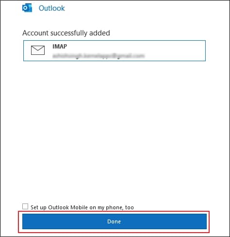 Select IMAP option under the Advanced setup wizard