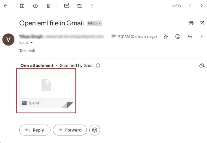 Open the received email and click on the attached EML file to access it