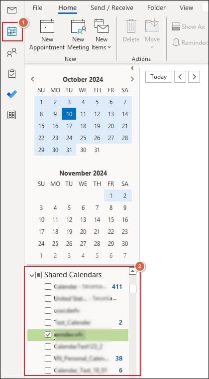 Launch Outlook and click the Calendar icon on the left side You will be able to see shared calendars associated with your account