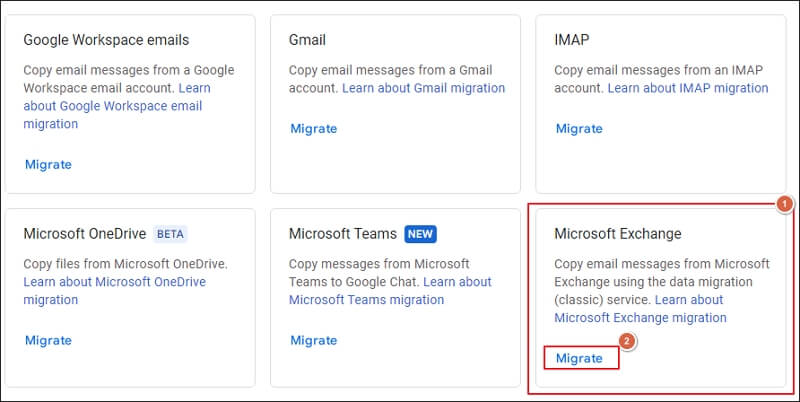 Choose Microsoft Exchange option 