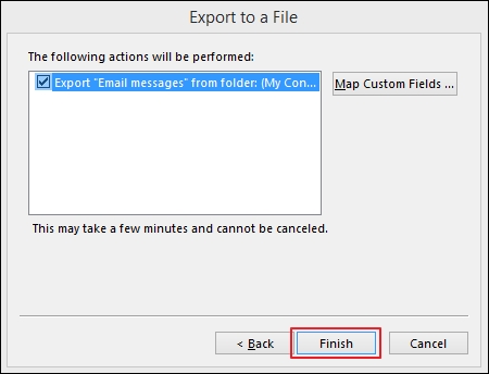 Click on the Finish option to export Outlook contacts