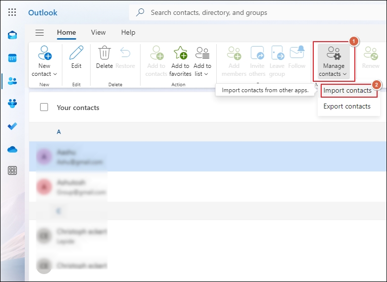 Proceed to export Outlook contacts to Office 365