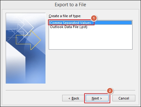 Select Comma Separated Values as file type