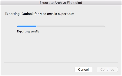 Export email from Outlook Mac process start