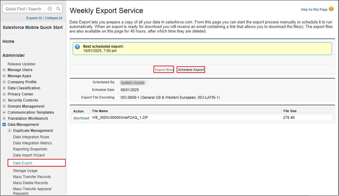 Select Data Export option