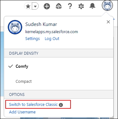 Switch to Salesforce Classic option