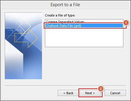 Click on Outlook data file option