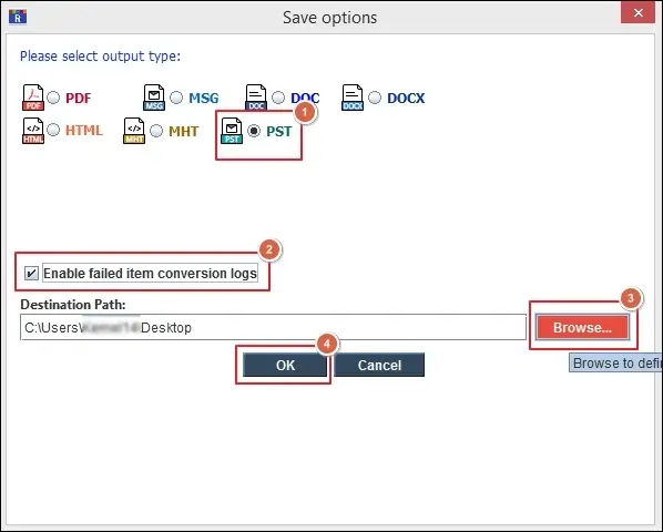 Select PST as an output