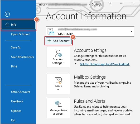 launch outlook application and click on File tab