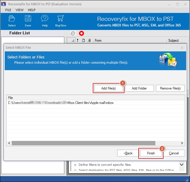 Select MBOX files or folder for migration