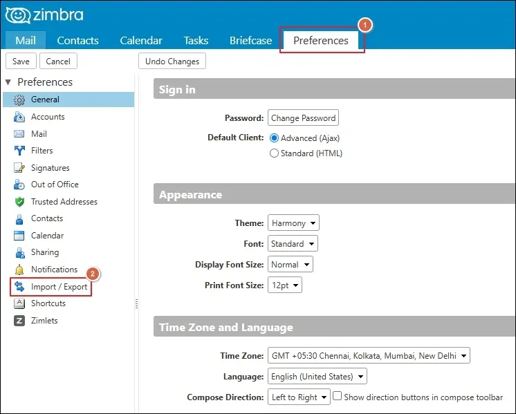 Click on Import/Export option