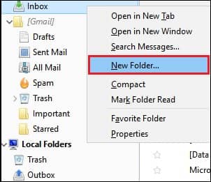 click on Inbox then tap on the new folder 