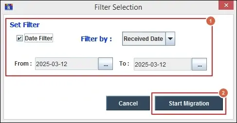 Select filter and Start Migration