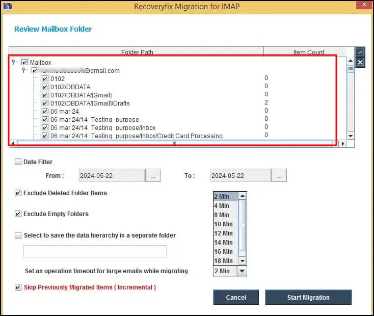 Migrate specific folders