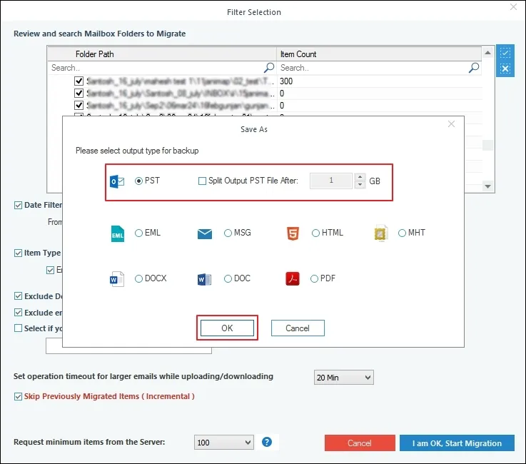 Select the output type