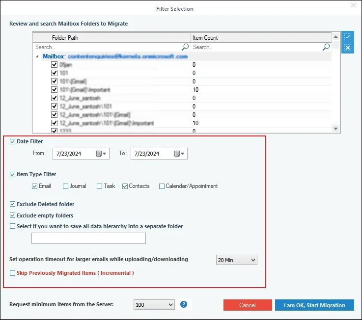 Data filtering options