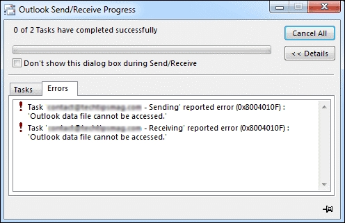 Outlook data file cannot be accessed