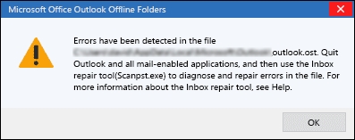 outlook errors detected in the file ost