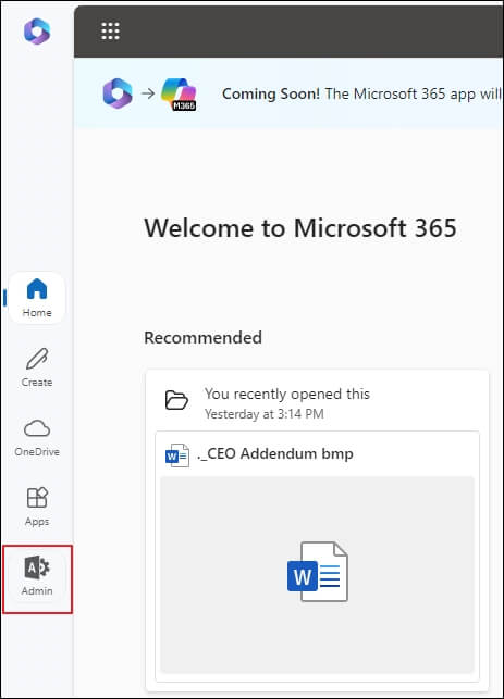 Access Microsoft 365 admin center