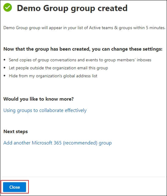 Office 365 group created