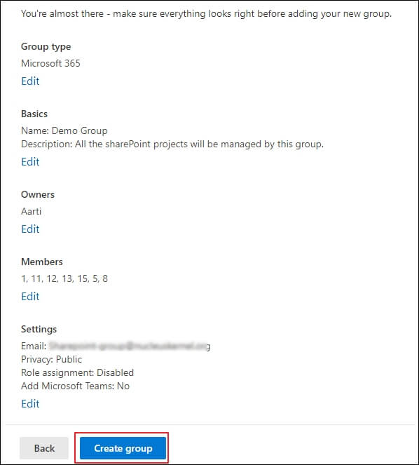 Click on Create group option