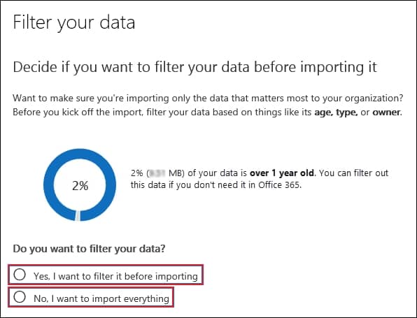 Filter your data window will appear which allows you to sort your data for a selective import process