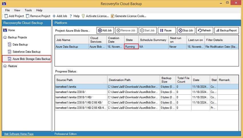 Running backup process in the toolbar