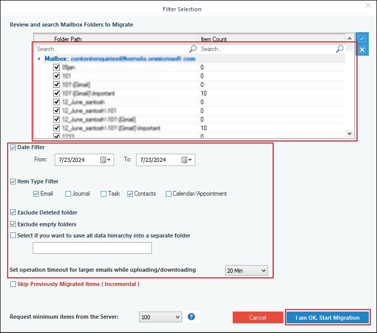 Apply filter as per requirement and Click on I am OK, Start Migration button