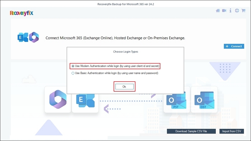 Select Use Modern Authentication option