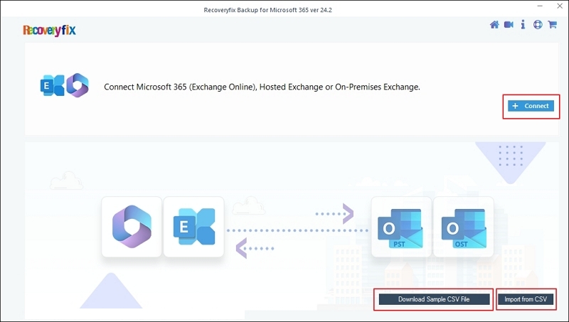 Click on + Connect button to add your Exchange account