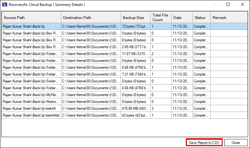 Save Report to CSV