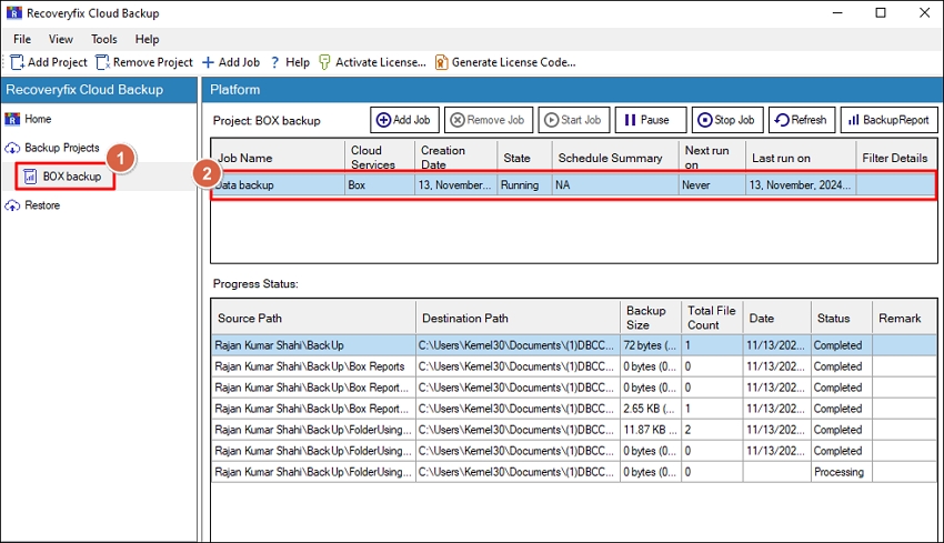 Box backup process