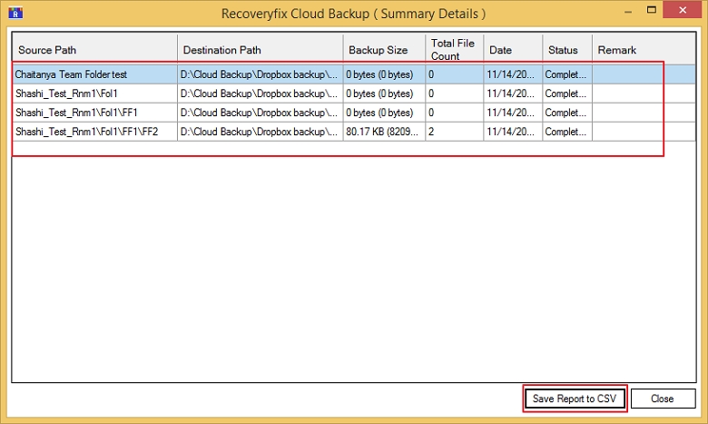 Summary of the process to a CSV file