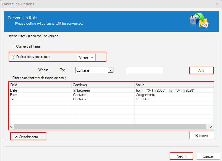 Select Conversion Options