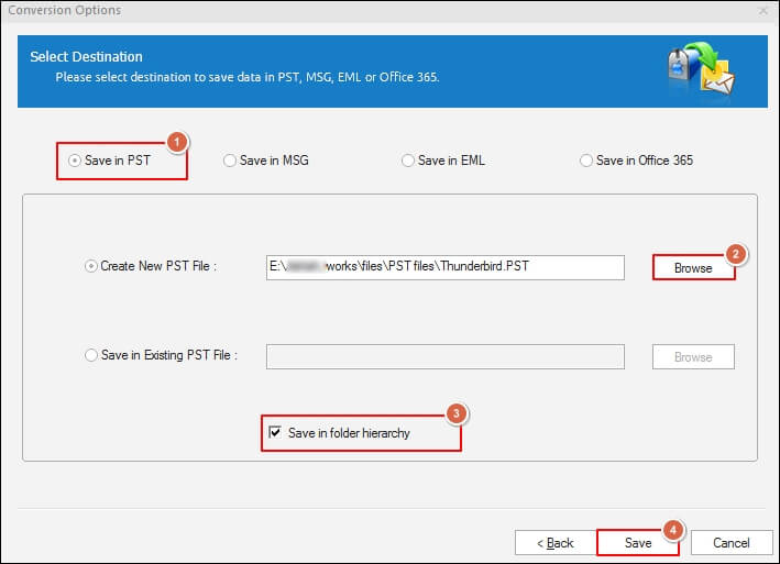 saving your MBOX file in PST format