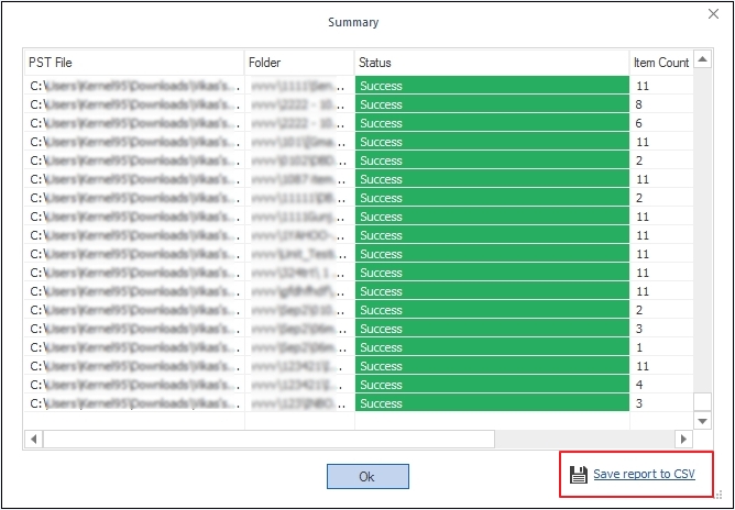 Save detailed report to CSV by clicking Save report to CSV option