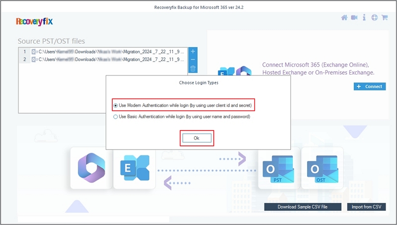 Select Use Modern Authentication option