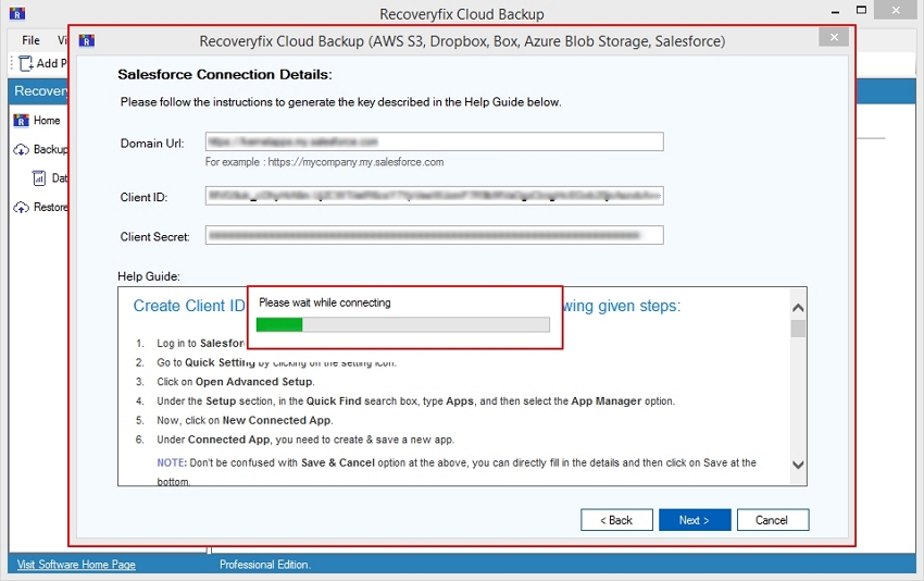 Software will start mapping the Salesforce account 