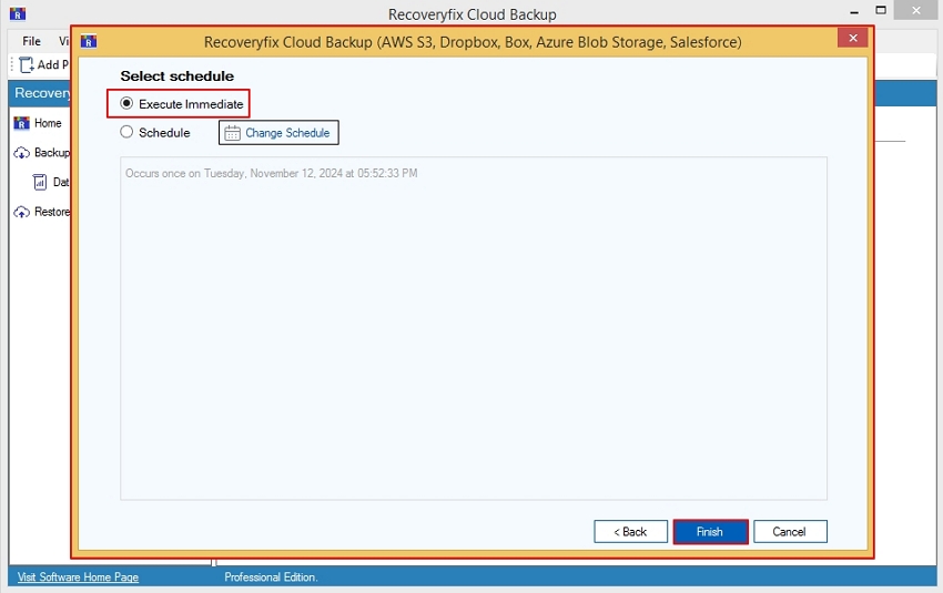 Select schedule window and choose Execute Immediate 