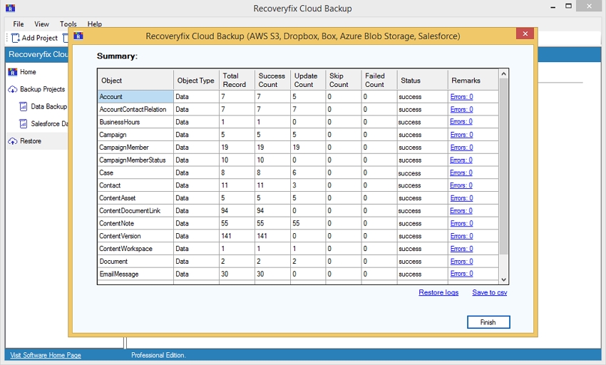 Detailed summary report in CSV format