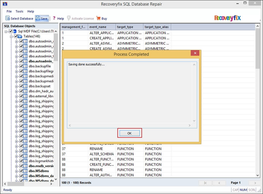 SQL recovery process complete