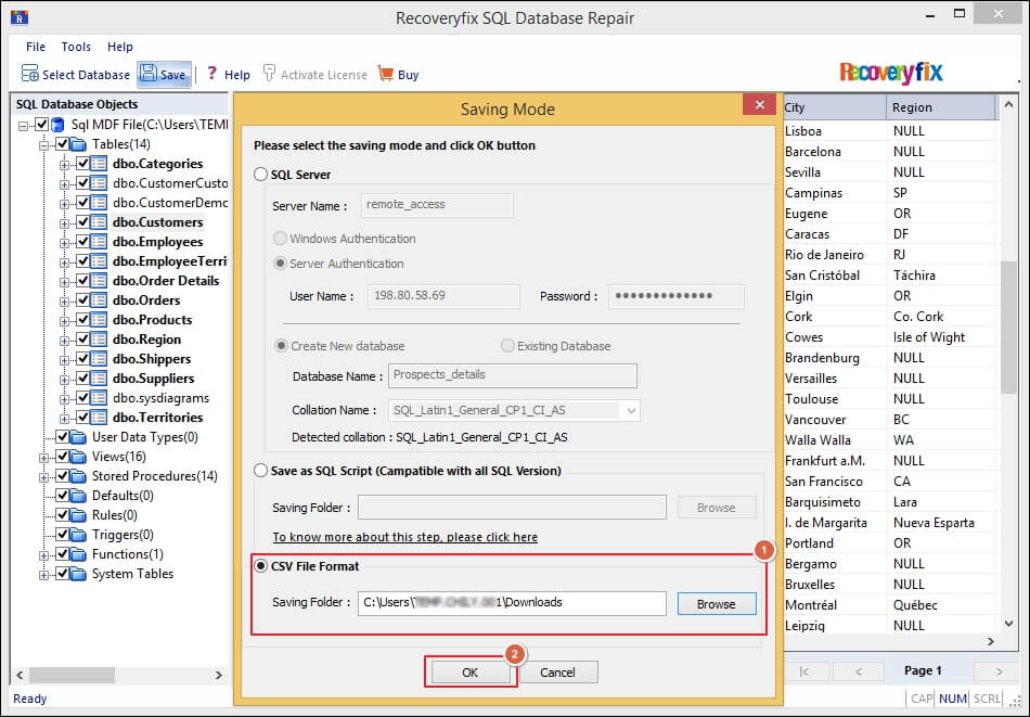 Save in CSV File Format