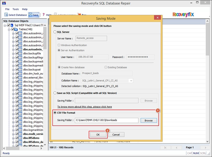 Saving SQL Database in CSV File