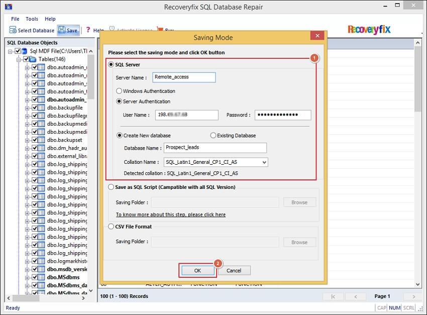 Saving SQL Database